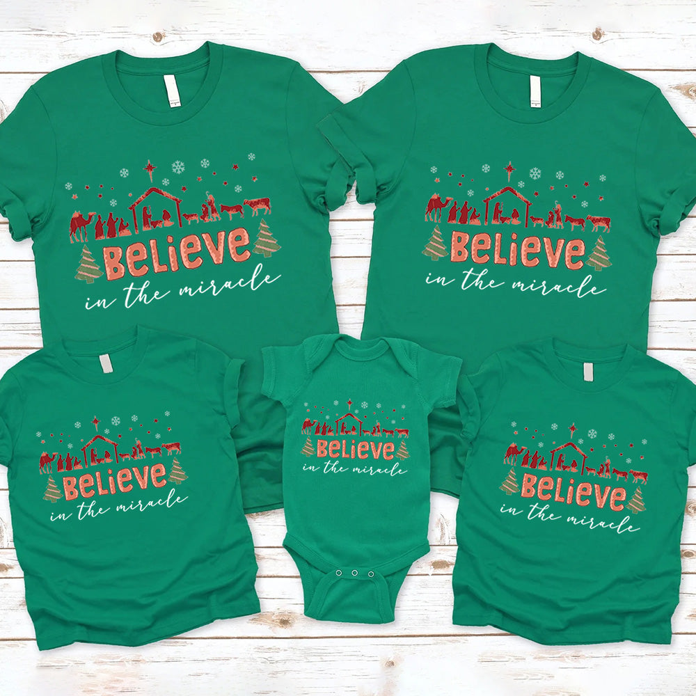 Believe In The Miracle Christmas Family Matching Shirts