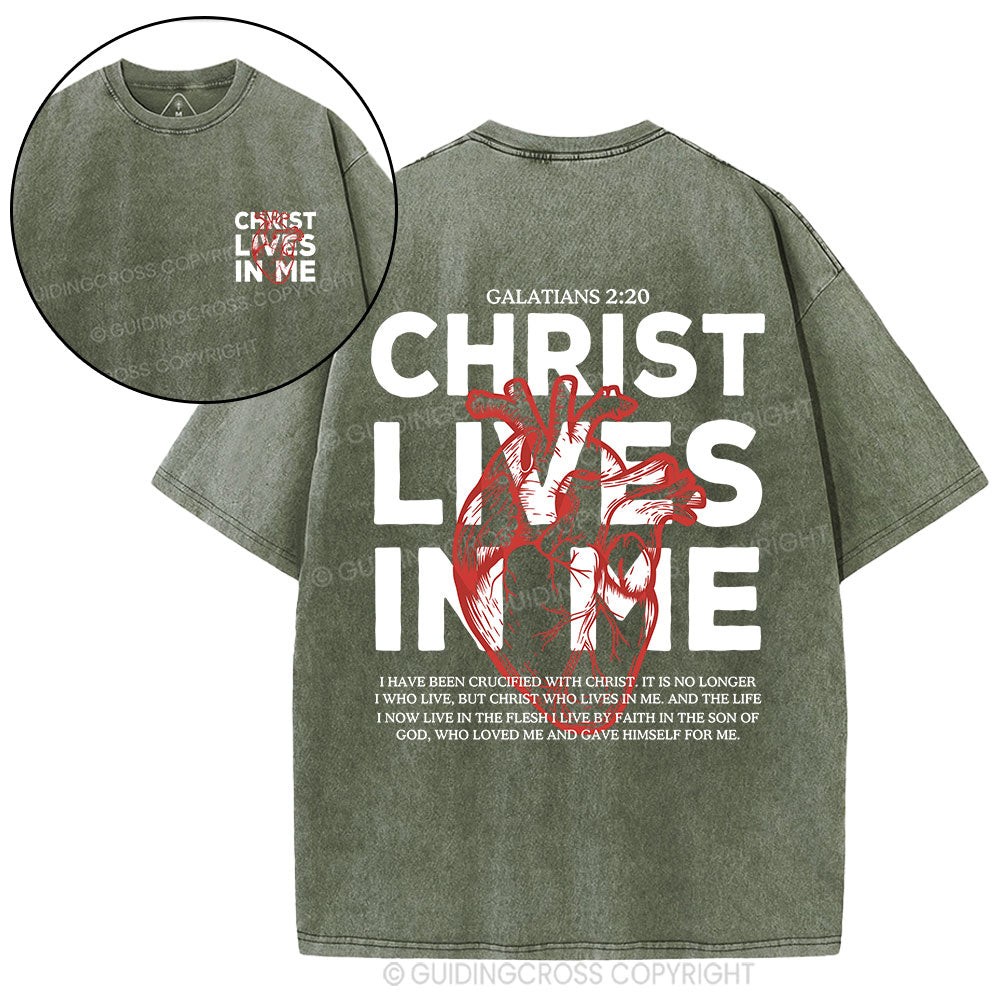 Christ Lives In Me Christian Washed T-Shirt