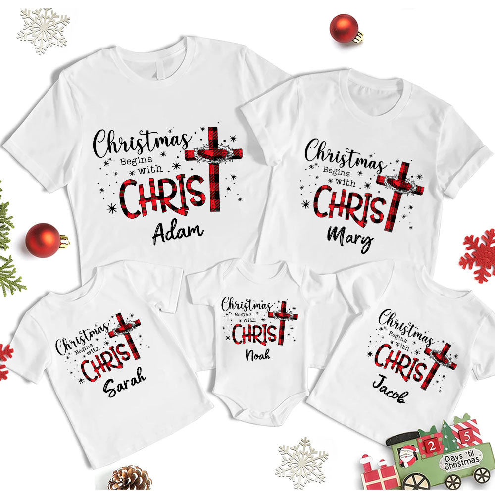 Personalized Christmas Begins With Christ Christian Christmas Family Matching Shirts
