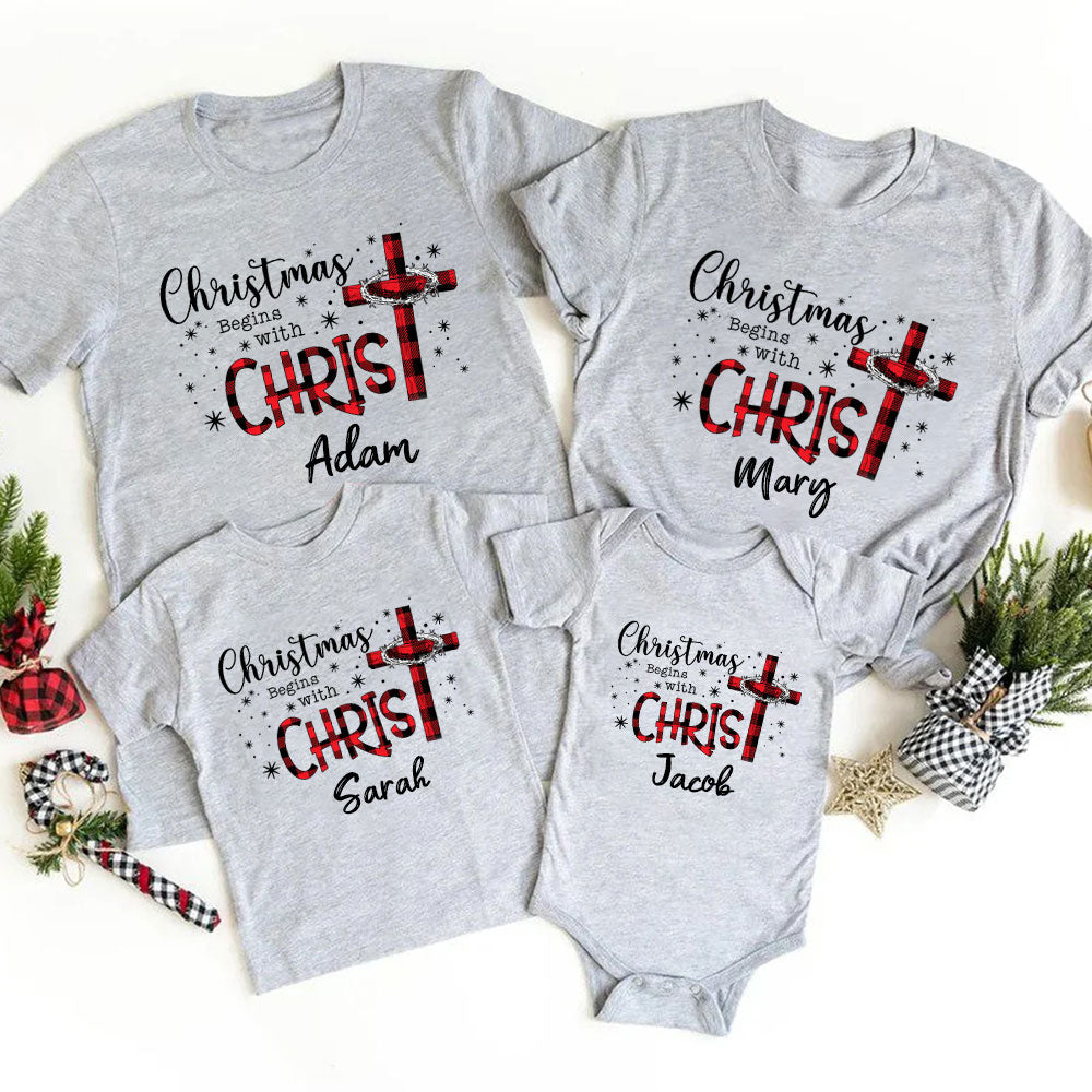 Personalized Christmas Begins With Christ Christian Christmas Family Matching Shirts