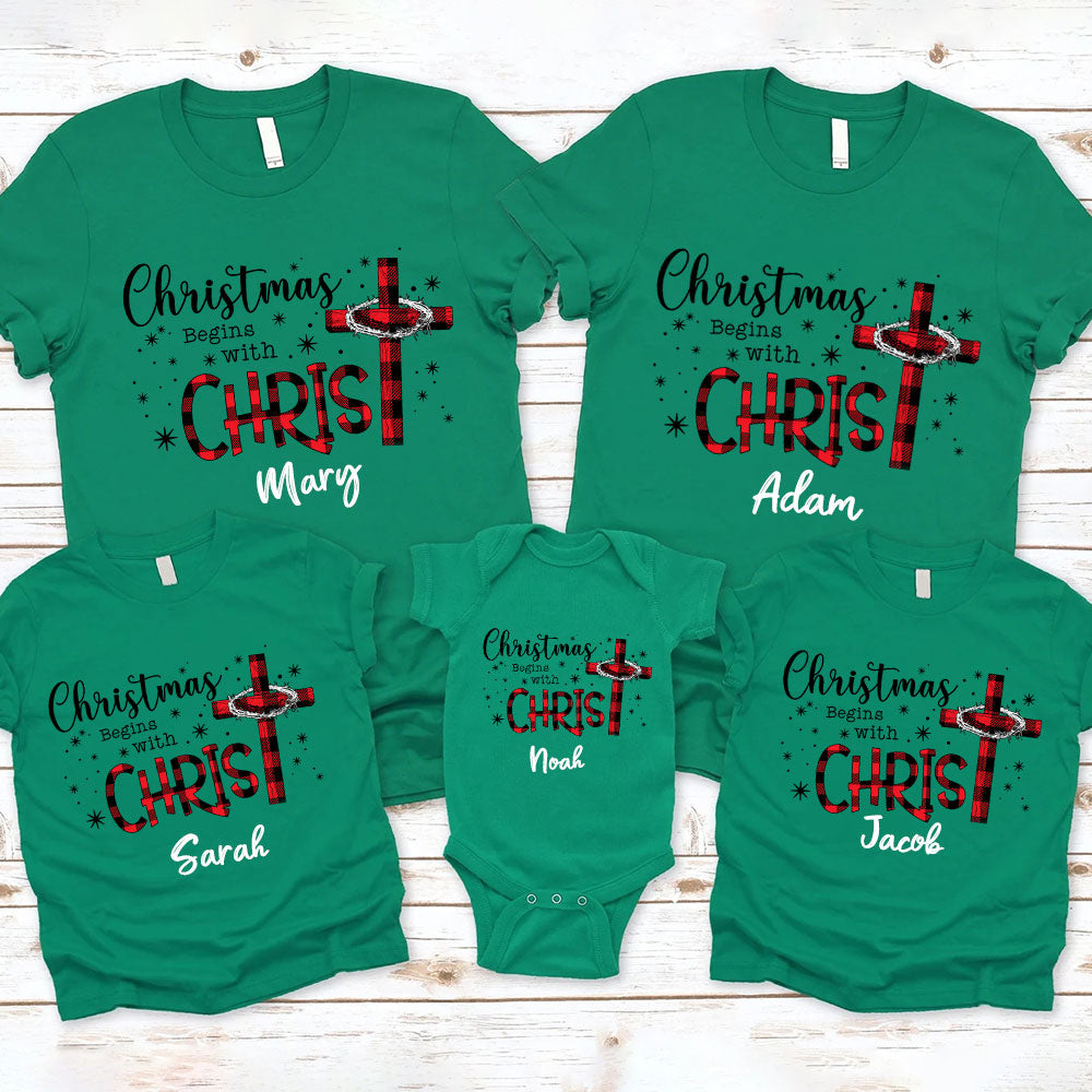 Personalized Christmas Begins With Christ Christian Christmas Family Matching Shirts
