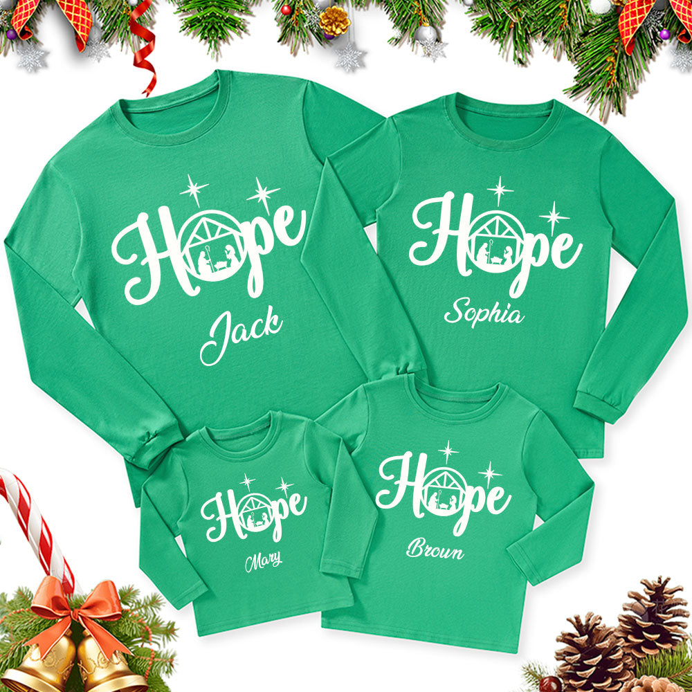 Personalized Christmas Hope Nativity Family Matching Long Sleeve Shirts