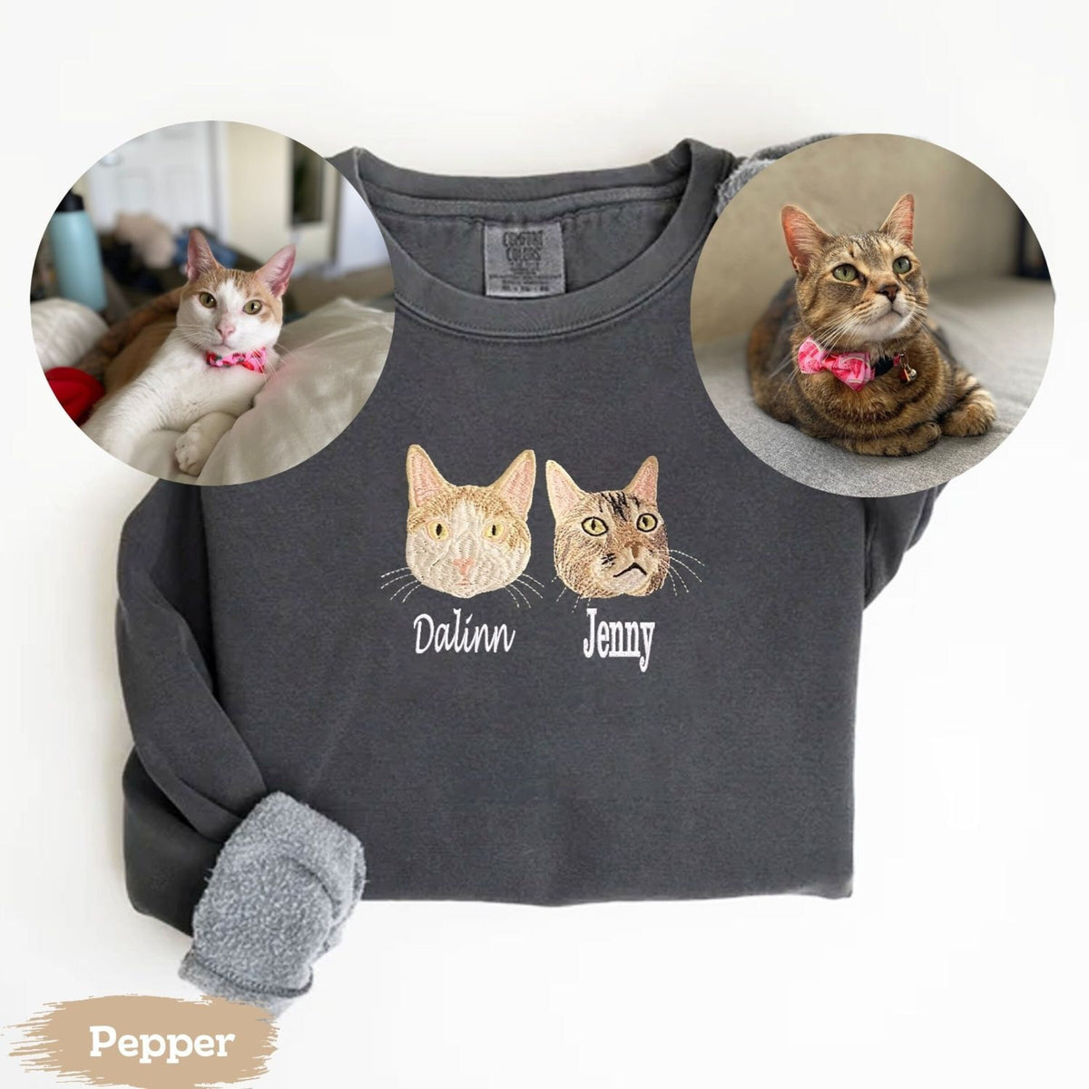 Custom Embroidered Cat Sweatshirt from Photo | Gift For Pet Lover