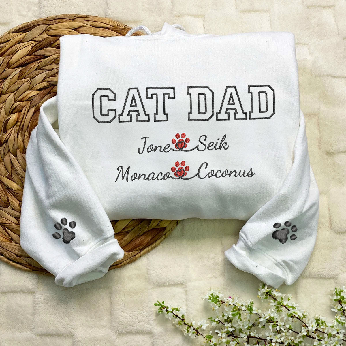 Custom Cat Dad with Names Embroidered Hoodie | Gift For Pet Lovers