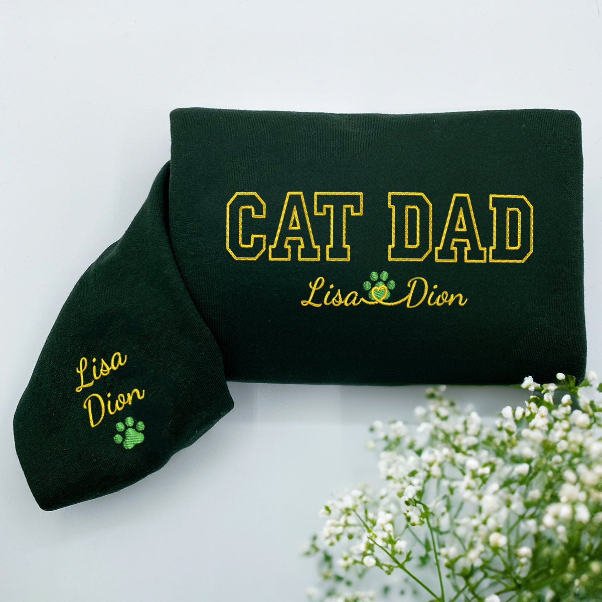 Custom Cat Dad with Names Embroidered Hoodie | Gift For Pet Lovers