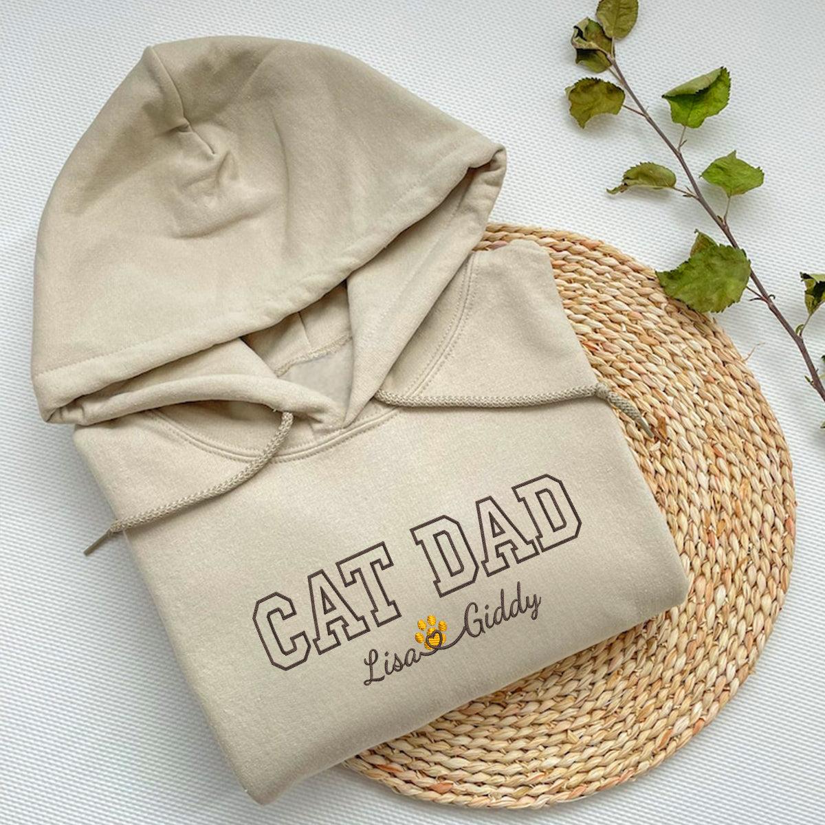 Custom Cat Dad with Names Embroidered Hoodie | Gift For Pet Lovers