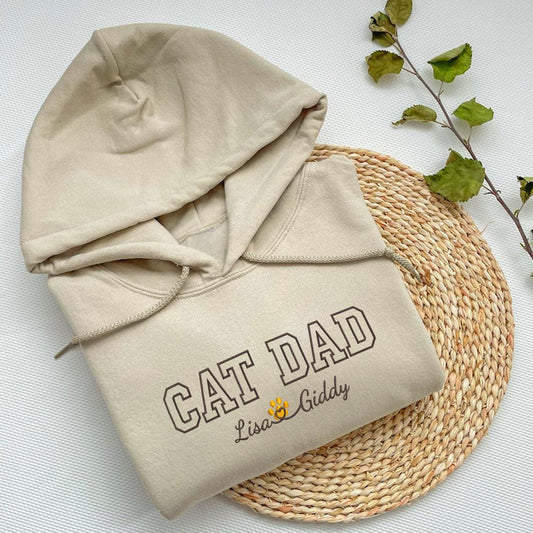 Custom Cat Dad with Names Embroidered Hoodie | Gift For Pet Lovers
