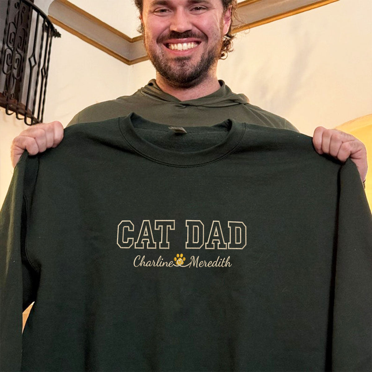 Custom Cat Dad with Names Embroidered Sweatshirt | Gift For Pet Lovers