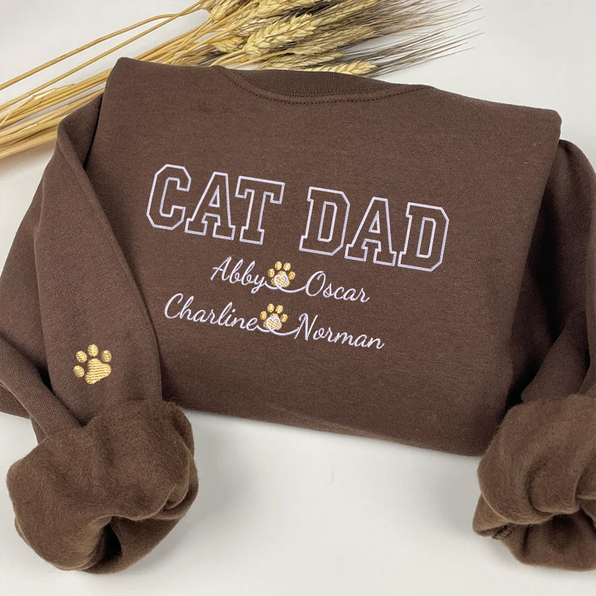 Custom Cat Dad with Names Embroidered Sweatshirt | Gift For Pet Lovers