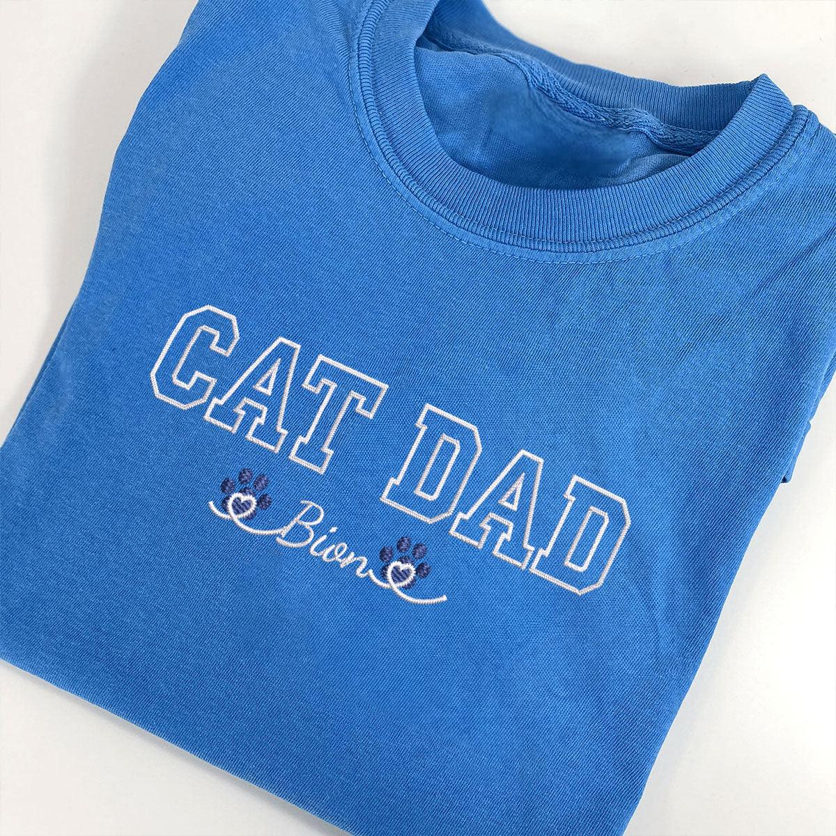 Custom Cat Dad with Names Embroidered T-Shirt | Gift For Pet Lovers