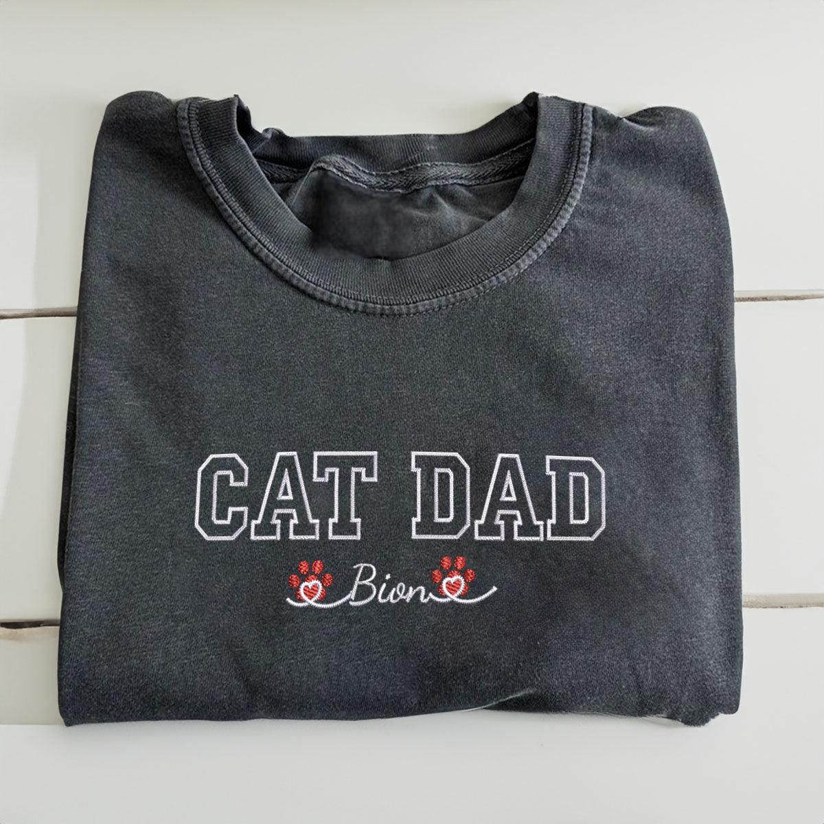 Custom Cat Dad with Names Embroidered T-Shirt | Gift For Pet Lovers