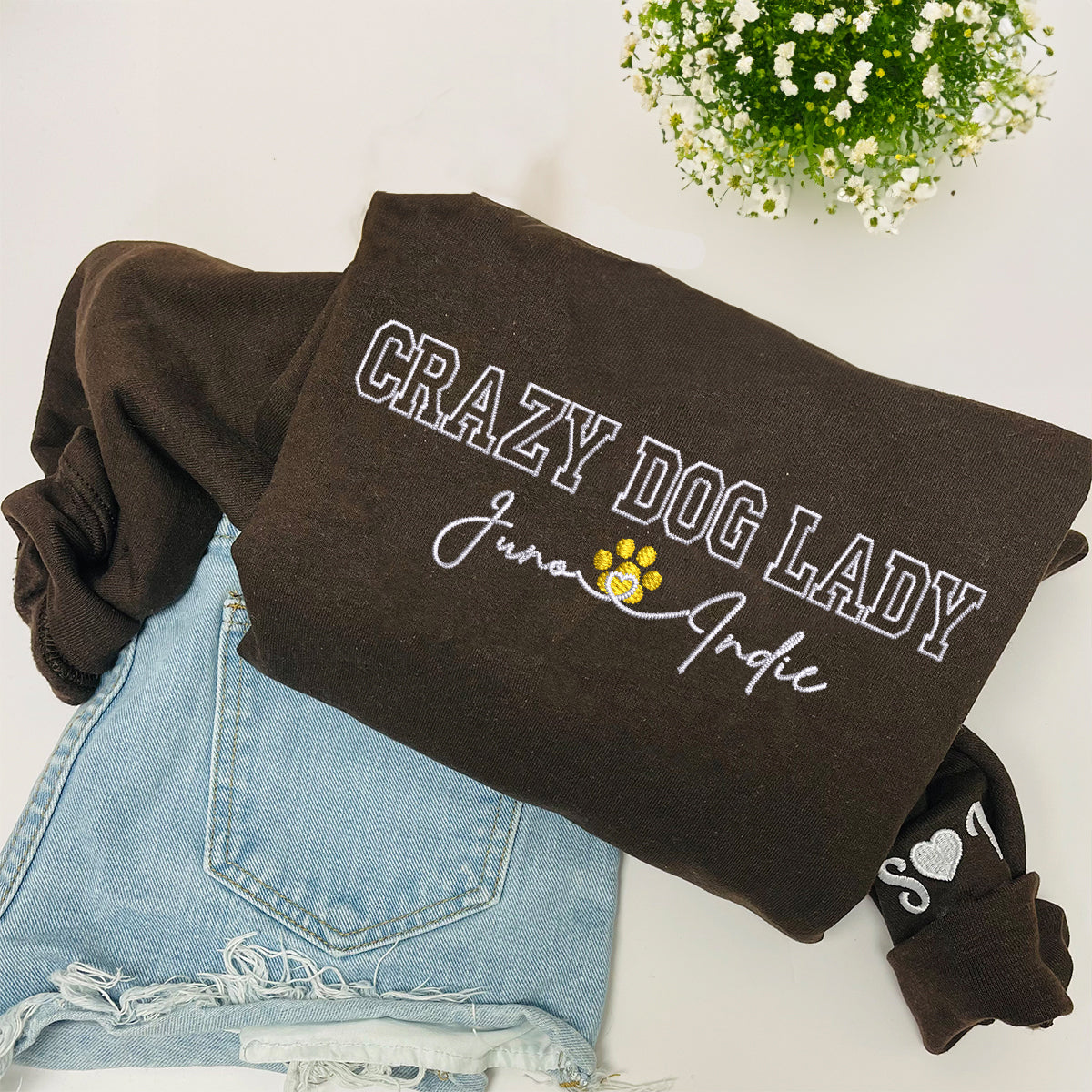 Custom Crazy Dog Lady With Names Embroidered Sweatshirt | Gift For Pet Lovers
