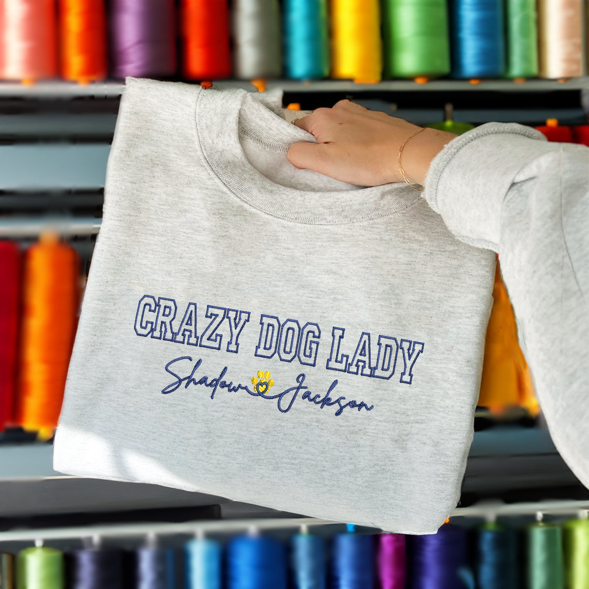 Custom Crazy Dog Lady With Names Embroidered Sweatshirt | Gift For Pet Lovers