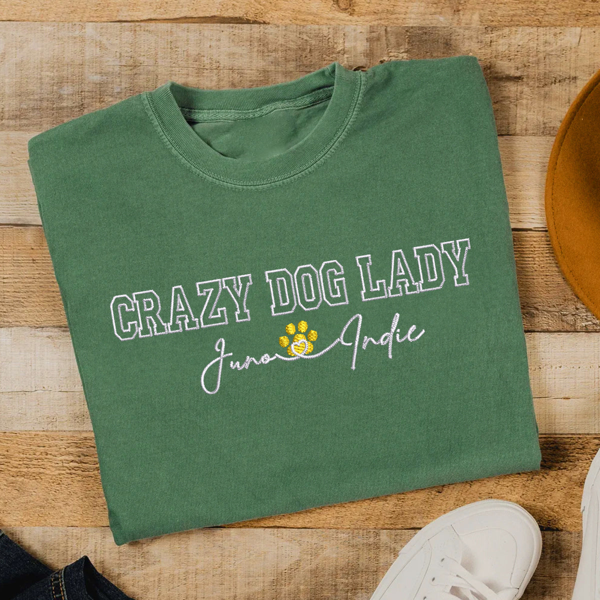 Custom Crazy Dog Lady With Names Embroidered T-Shirt | Gift For Pet Lovers