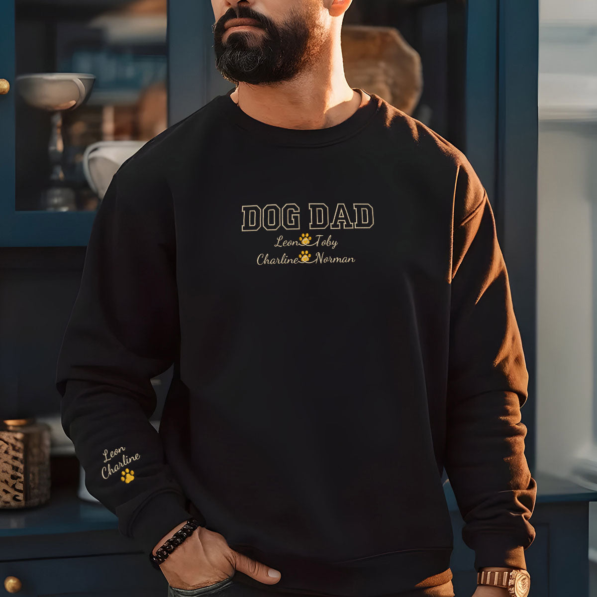 Custom Dog Dad with Names Embroidered Hoodie | Gift For Pet Lovers