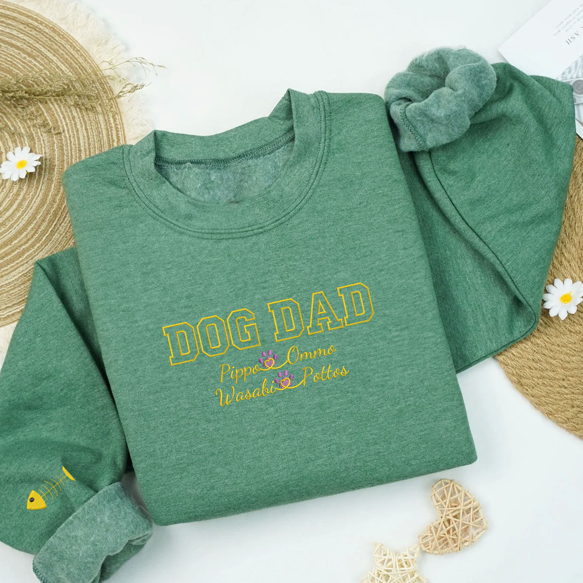 Custom Dog Dad with Names Embroidered Sweatshirt | Gift For Pet Lovers