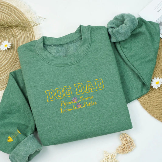 Custom Dog Dad with Names Embroidered Sweatshirt | Gift For Pet Lovers