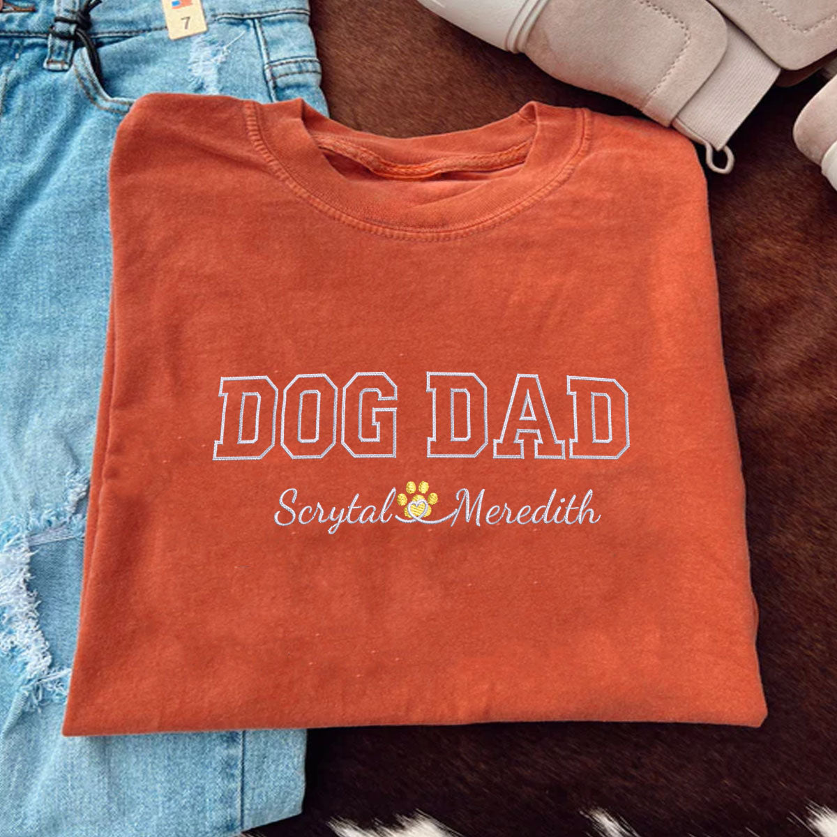Custom Dog Dad with Names Embroidered T-Shirt | Gift For Pet Lovers