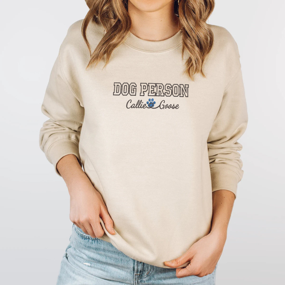 Custom Dog Person With Names Embroidered Sweatshirt | Gift For Pet Lovers