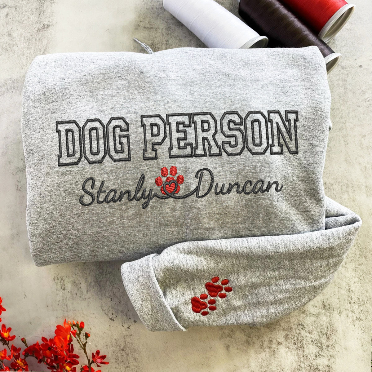 Custom Dog Person With Names Embroidered Sweatshirt | Gift For Pet Lovers