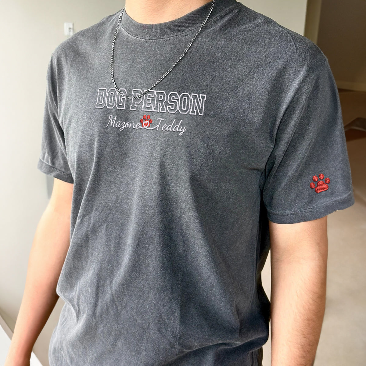 Custom Dog Person With Names Embroidered T-Shirt | Gift For Pet Lovers