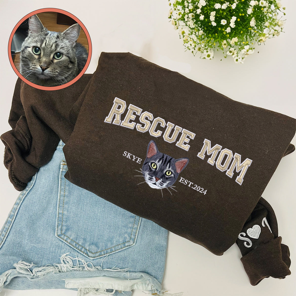 Custom Full-Color Varsity Rescue Mom Embroidered Hoodie | Gift For Pet Lovers