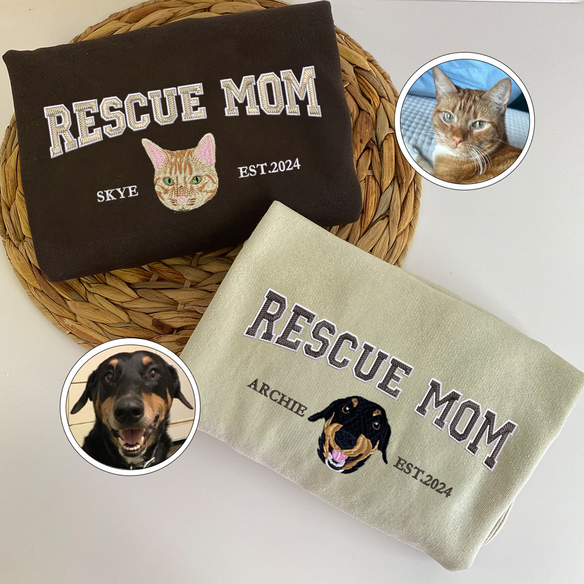 Custom Full-Color Varsity Rescue Mom Embroidered Hoodie | Gift For Pet Lovers