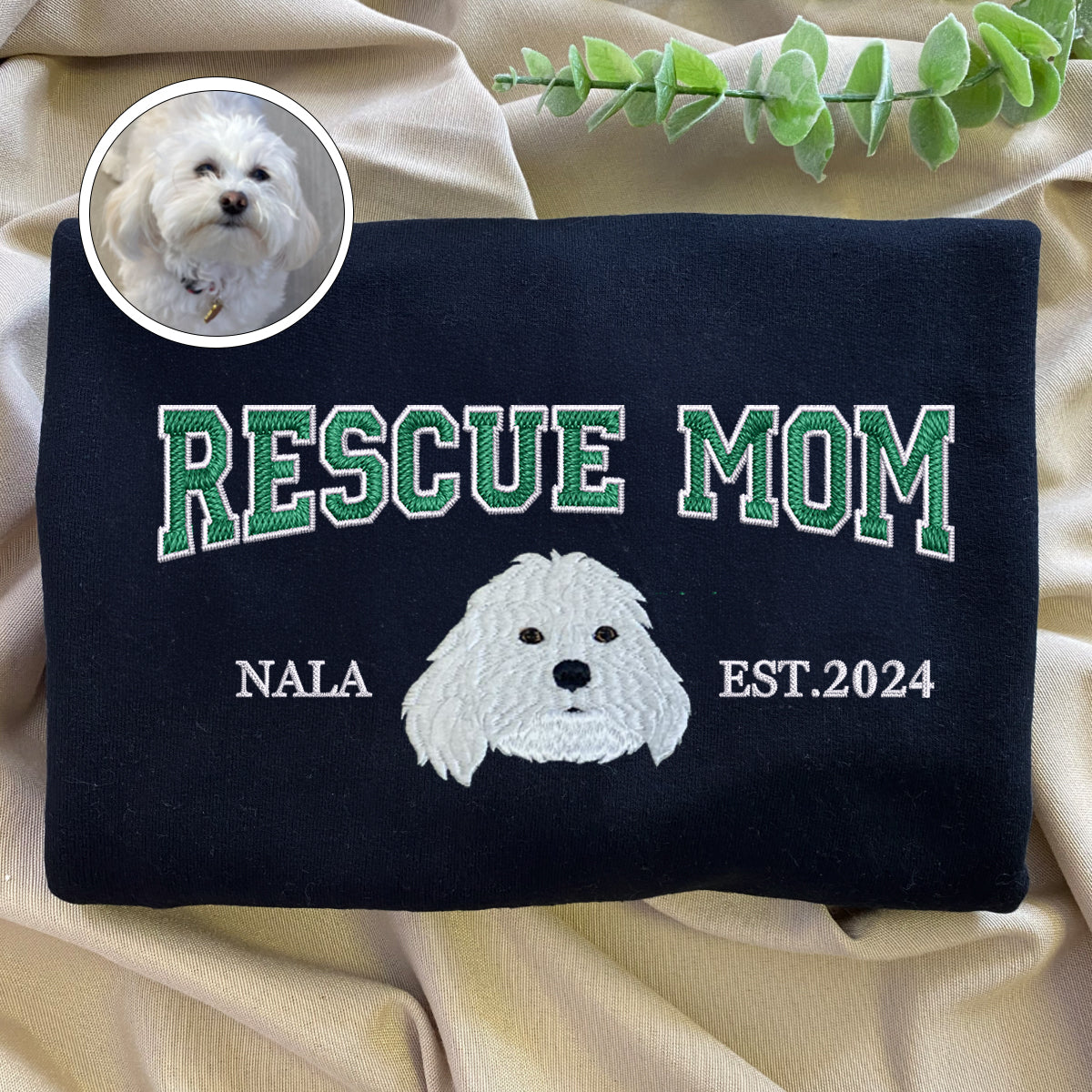 Custom Full-Color Varsity Rescue Mom Embroidered Hoodie | Gift For Pet Lovers