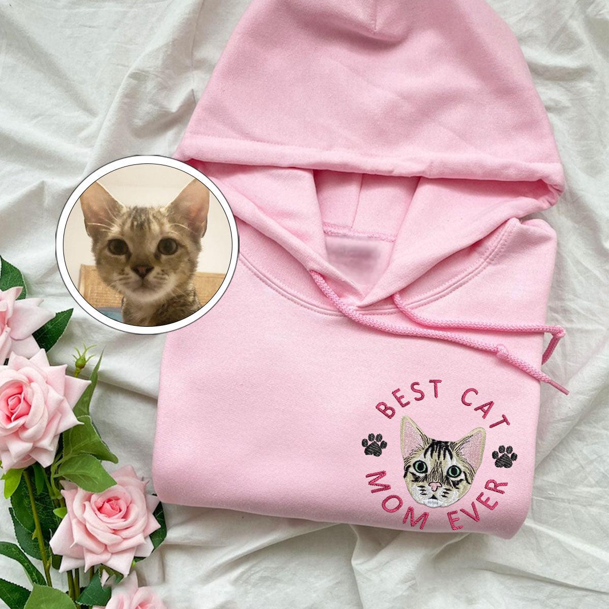 Custom Full-Color Best Cat Mom Ever Embroidered Hoodie | Gift For Pet Lovers