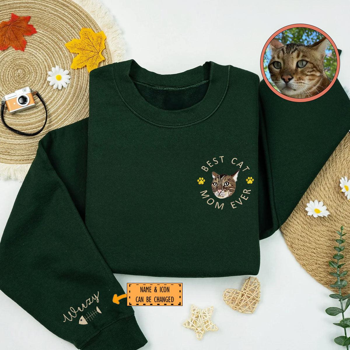 Custom Full-Color Best Cat Mom Ever Embroidered Sweatshirt | Gift For Pet Lovers