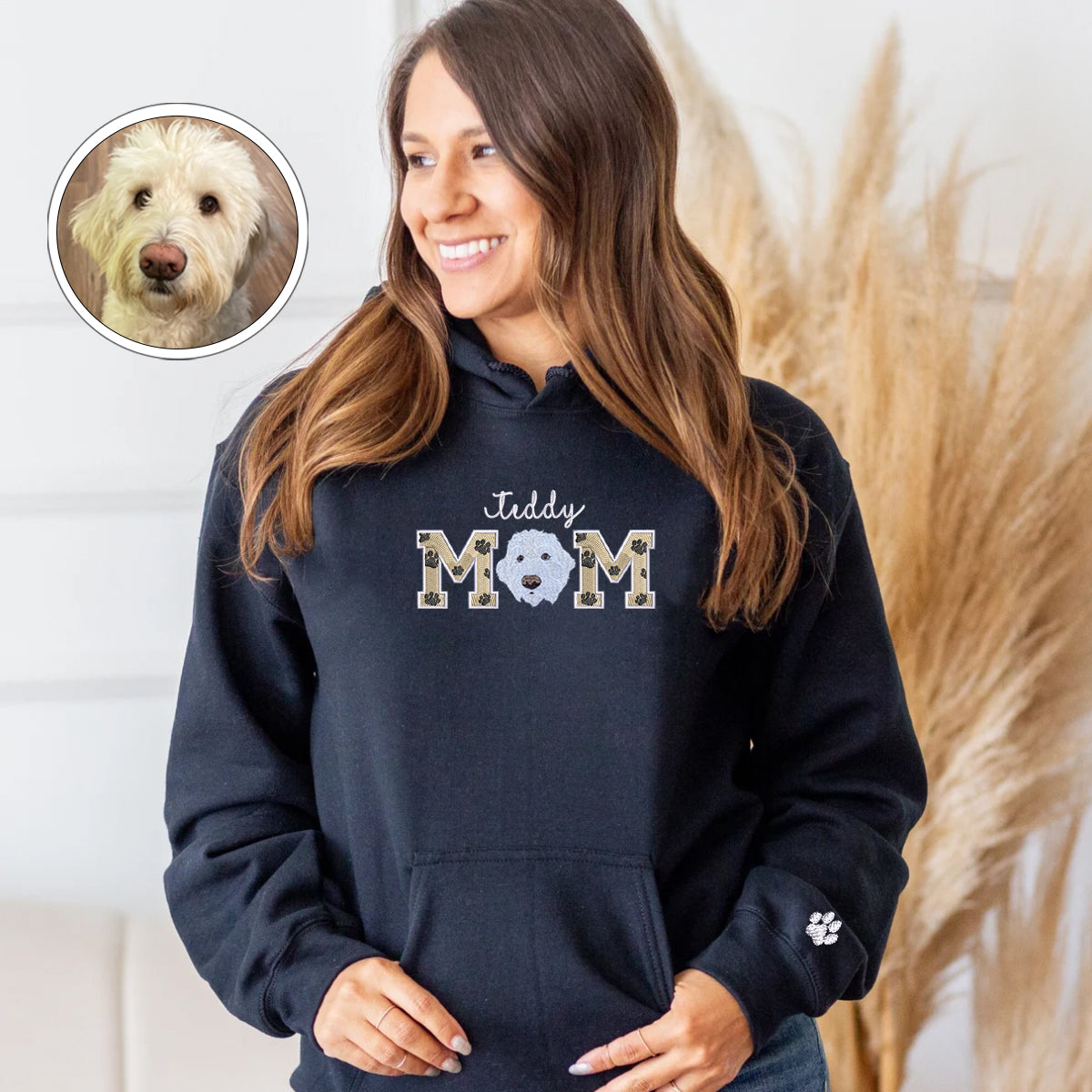 Custom Full-Color Dog Mom With Name Embroidered Hoodie | Gift For Pet Lovers