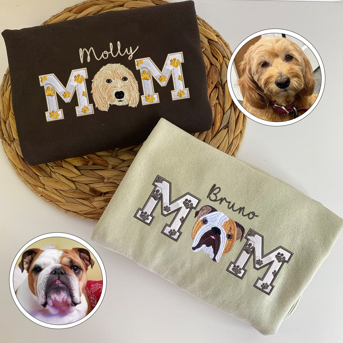 Custom Full-Color Dog Mom With Name Embroidered Sweatshirt | Gift For Pet Lovers