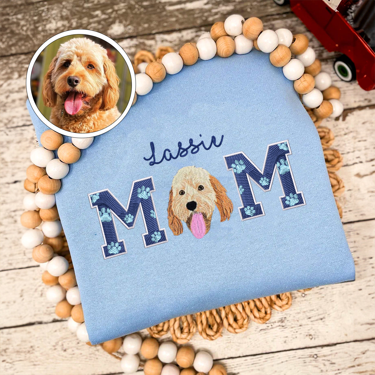 Custom Full-Color Dog Mom With Name Embroidered Sweatshirt | Gift For Pet Lovers