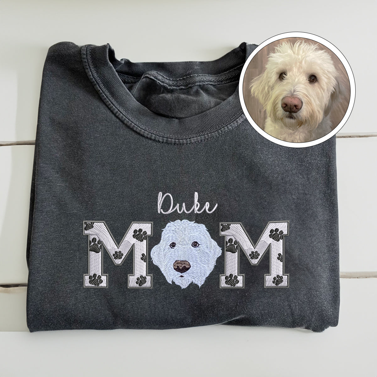 Custom Full-Color Dog Mom With Name Embroidered T-Shirt | Gift For Pet Lovers