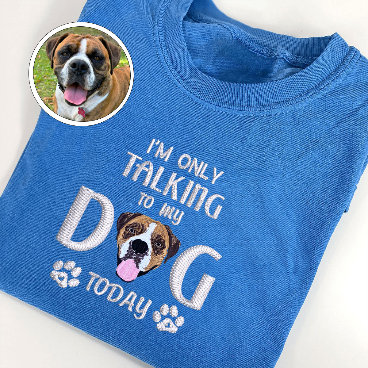 Custom Full-Color I'm Only Talking To My Dog Today Embroidered T-Shirt | Gift For Pet Lovers