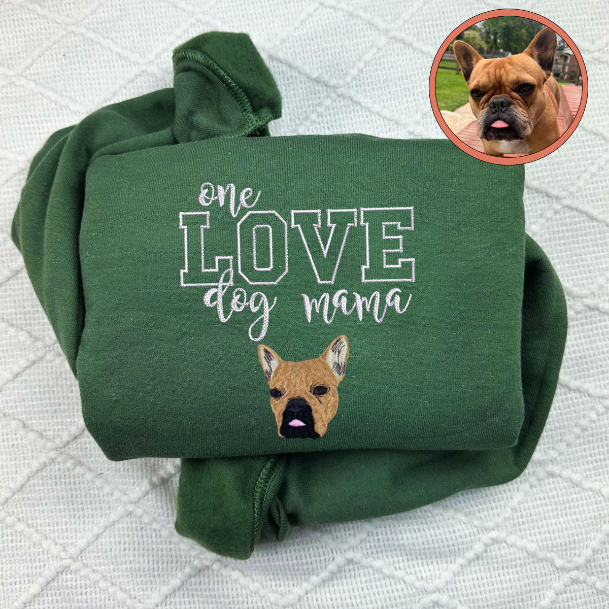 Custom Full-Color One Love Dog Mama Embroidered Hoodie | Gift For Pet Lovers