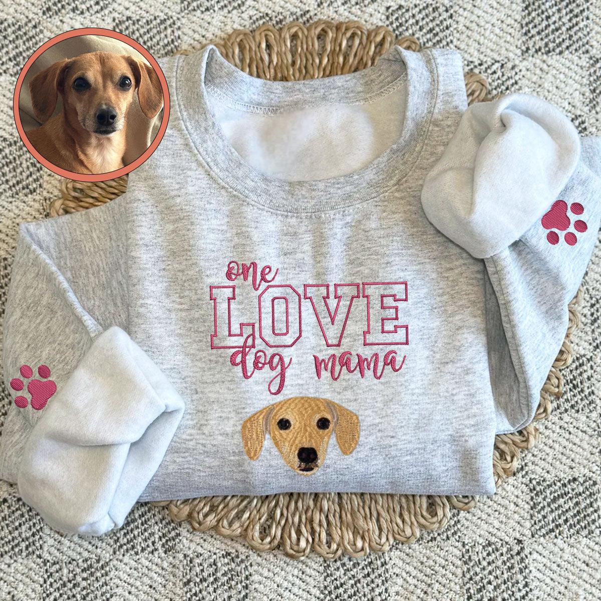 Custom Full-Color One Love Dog Mama Embroidered Sweatshirt | Gift For Pet Lovers