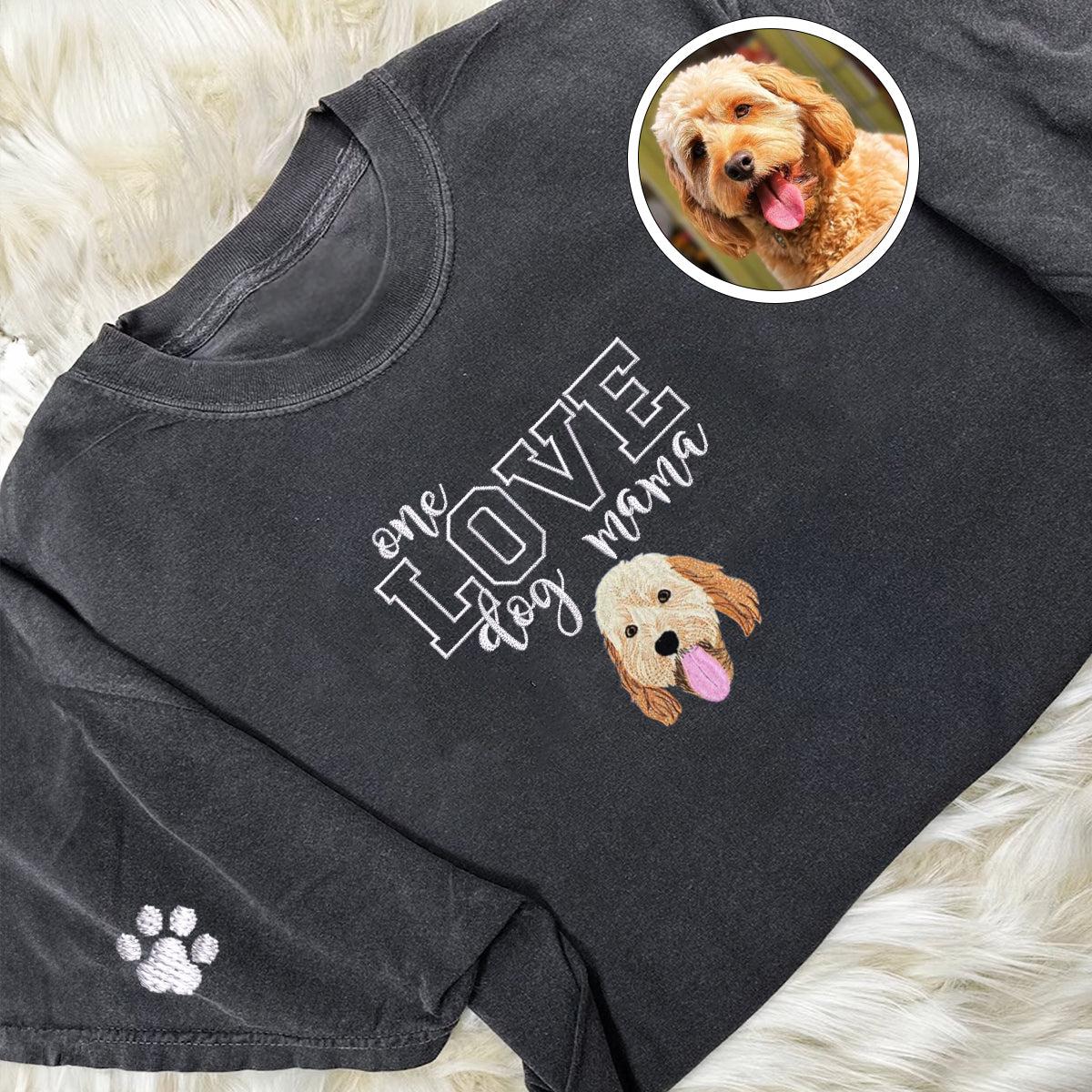 Custom Full-Color One Love Dog Mama Embroidered T-Shirt | Gift For Pet Lovers