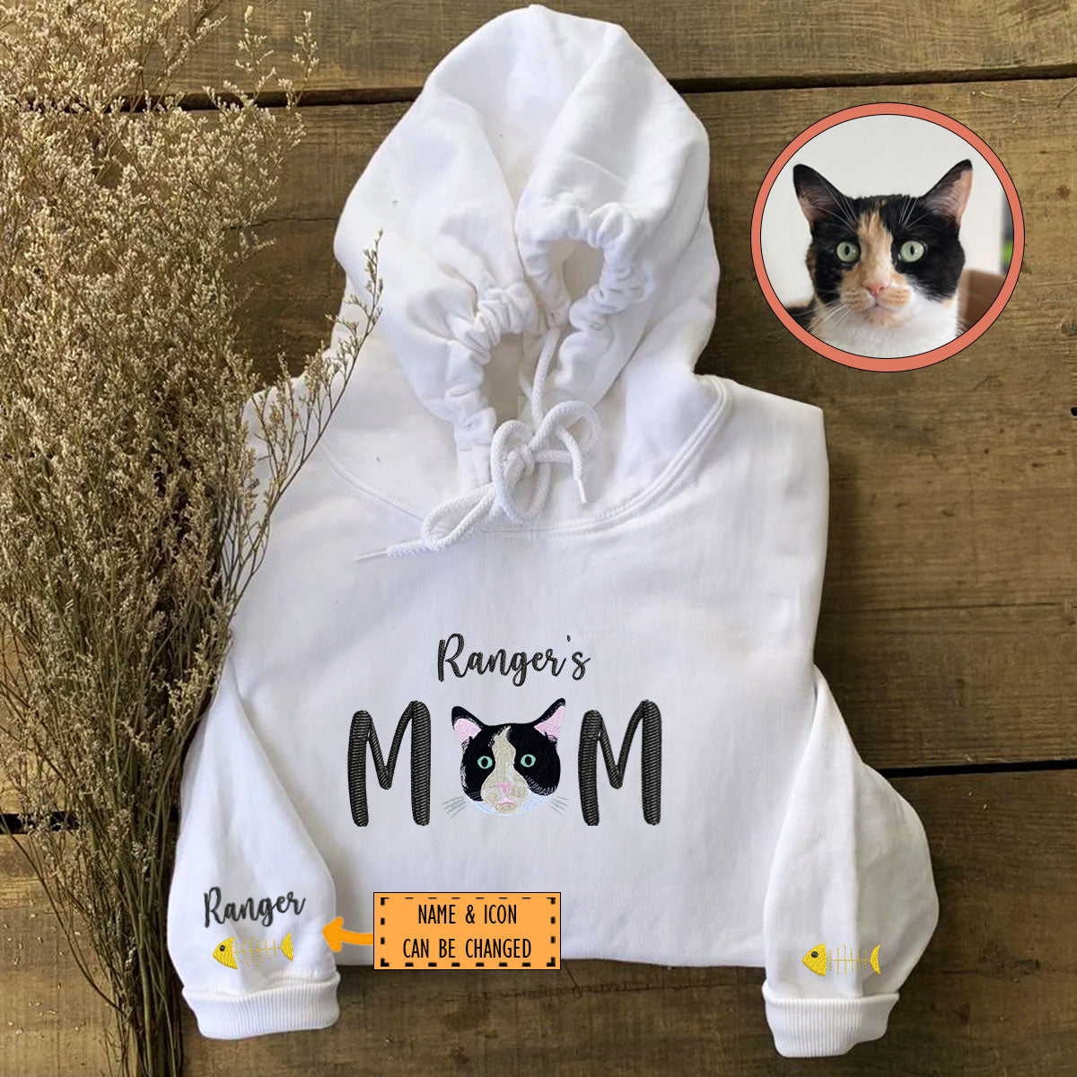 Custom Full-Color Pet Mom With Name Embroidered Hoodie | Gift For Pet Lovers