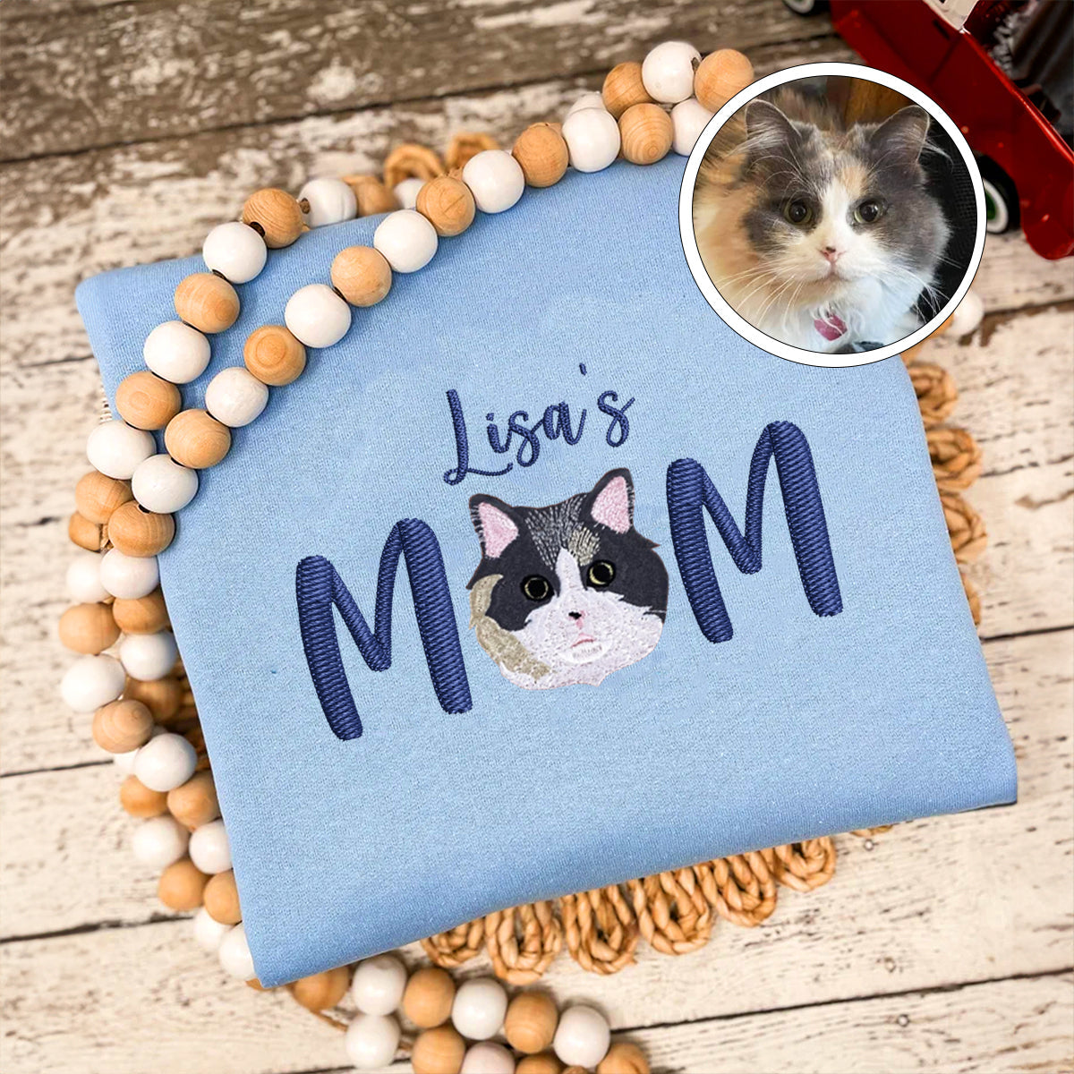 Custom Full-Color Pet Mom With Name Embroidered Hoodie | Gift For Pet Lovers