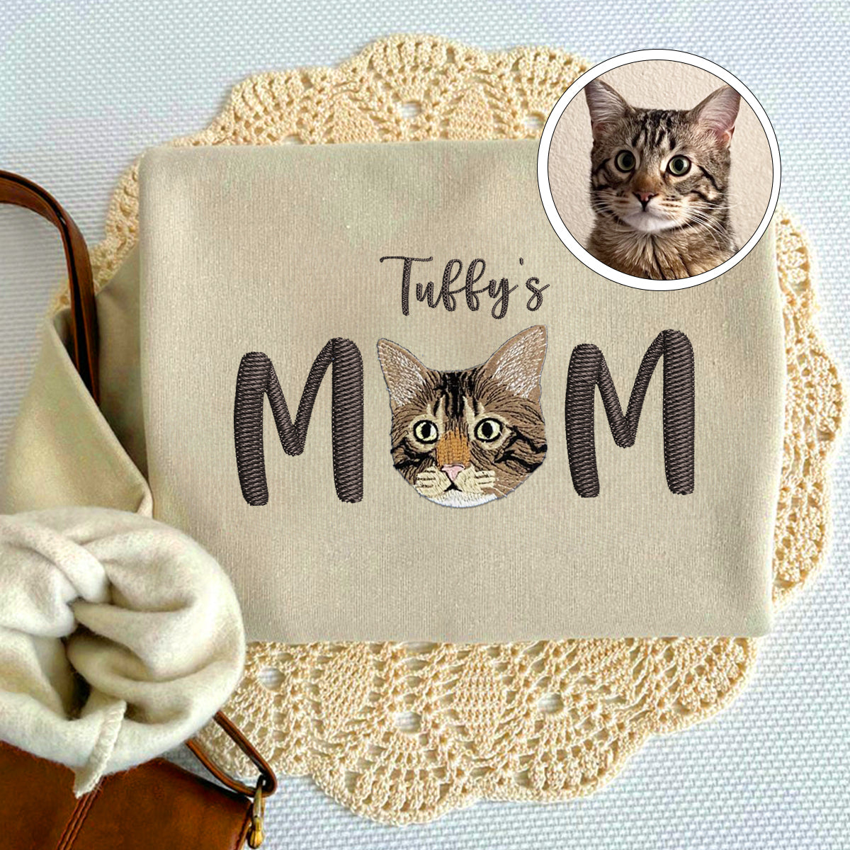 Custom Full-Color Pet Mom With Name Embroidered Sweatshirt | Gift For Pet Lovers