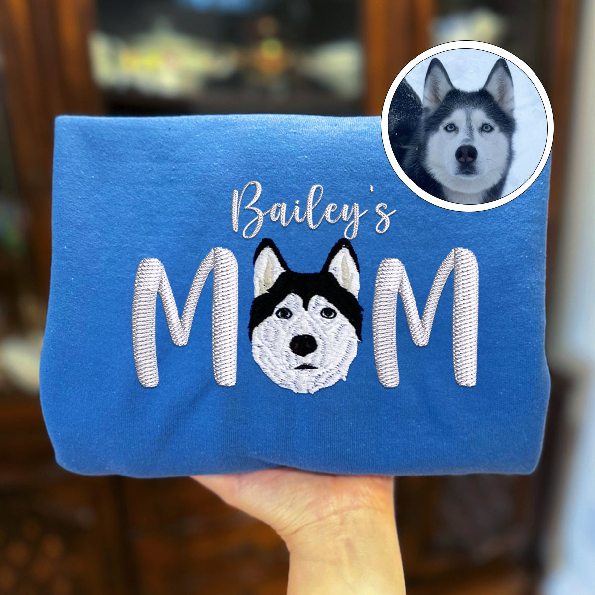 Custom Full-Color Pet Mom With Name Embroidered Sweatshirt | Gift For Pet Lovers