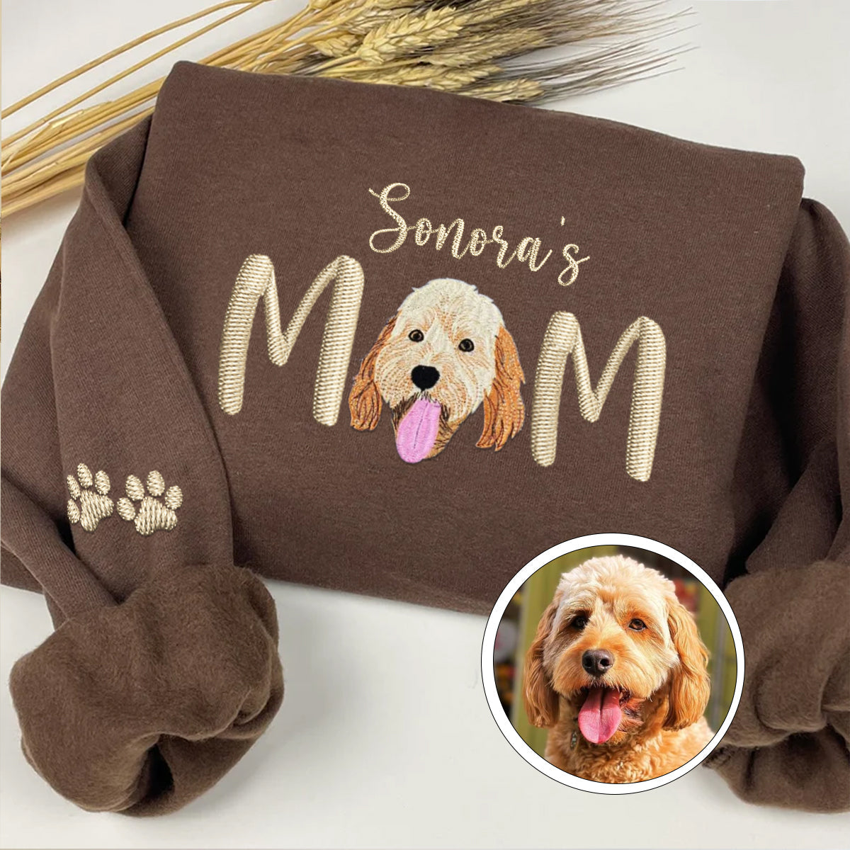 Custom Full-Color Pet Mom With Name Embroidered Sweatshirt | Gift For Pet Lovers
