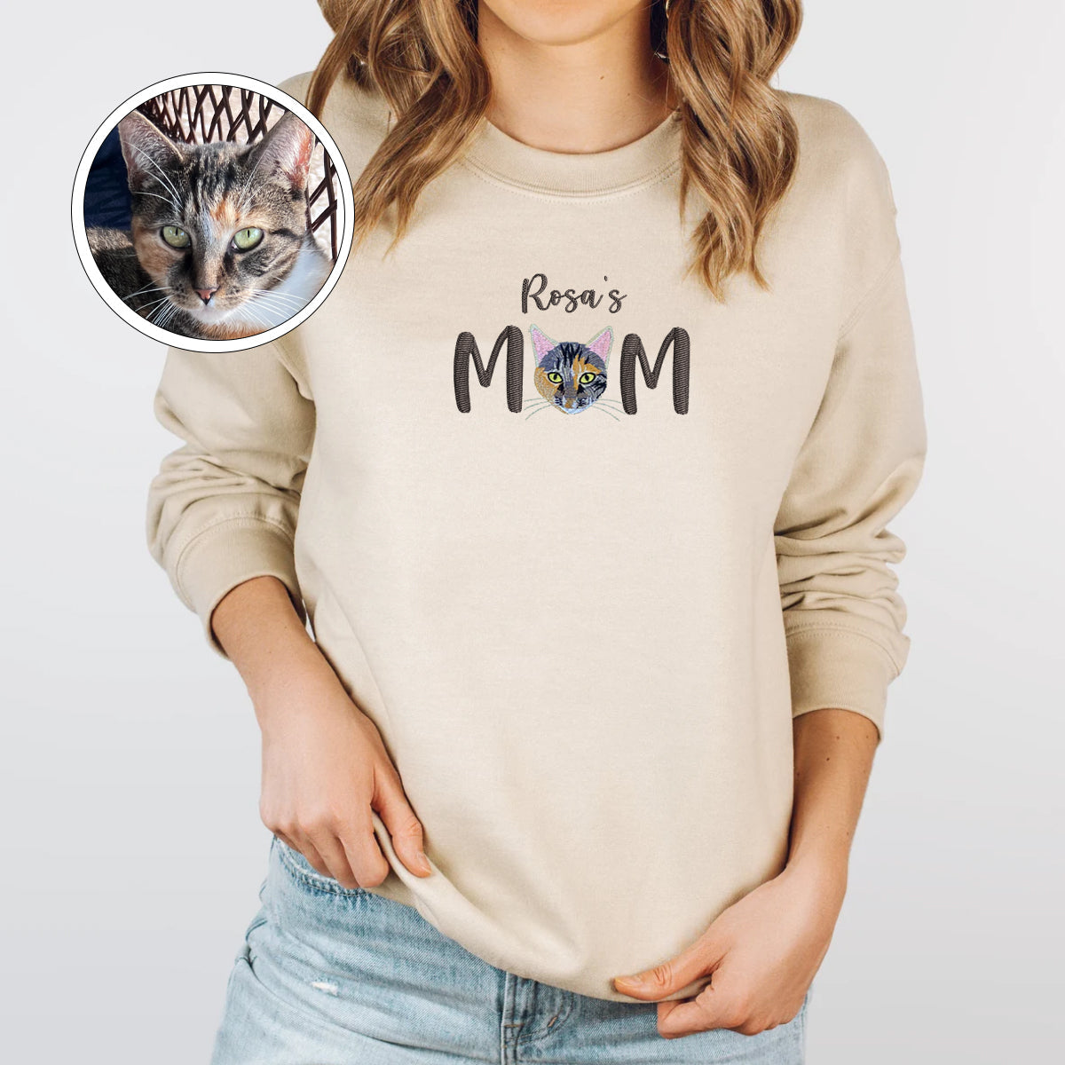 Custom Full-Color Pet Mom With Name Embroidered Sweatshirt | Gift For Pet Lovers
