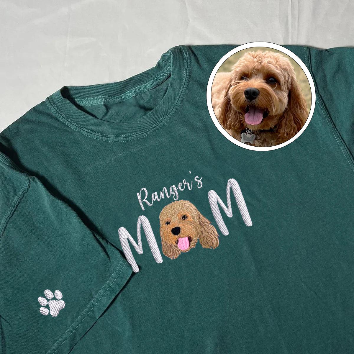 Custom Full-Color Pet Mom With Name Embroidered T-Shirt | Gift For Pet Lovers