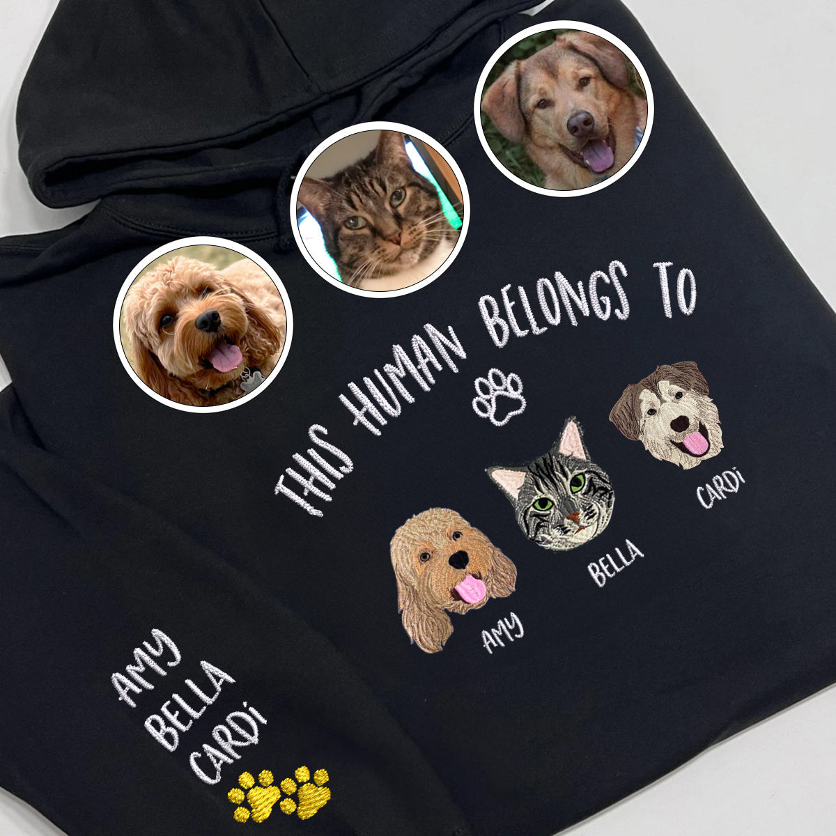 Custom Full-Color This Human Belongs To Embroidered Hoodie | Gift For Pet Lovers