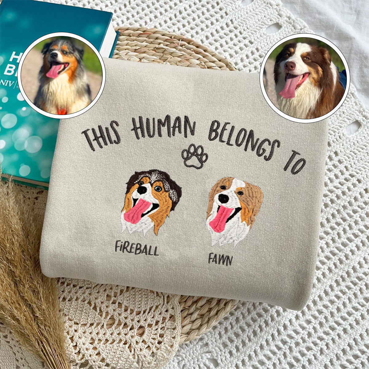 Custom Full-Color This Human Belongs To Embroidered Hoodie | Gift For Pet Lovers