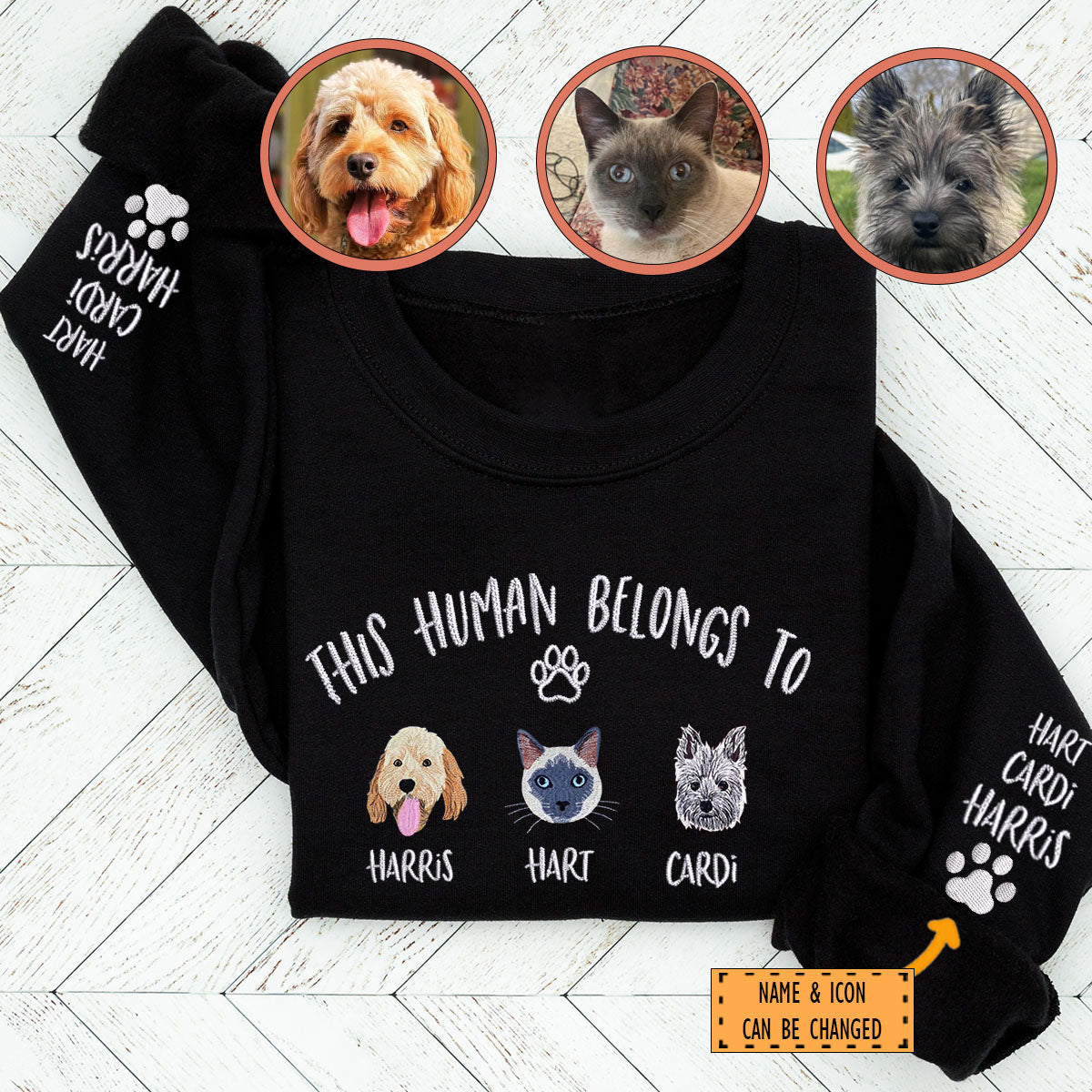 Custom Full-Color This Human Belongs To Embroidered Sweatshirt | Gift For Pet Lovers
