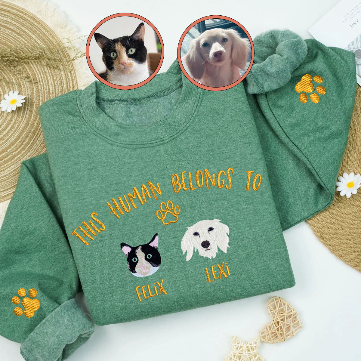 Custom Full-Color This Human Belongs To Embroidered Sweatshirt | Gift For Pet Lovers
