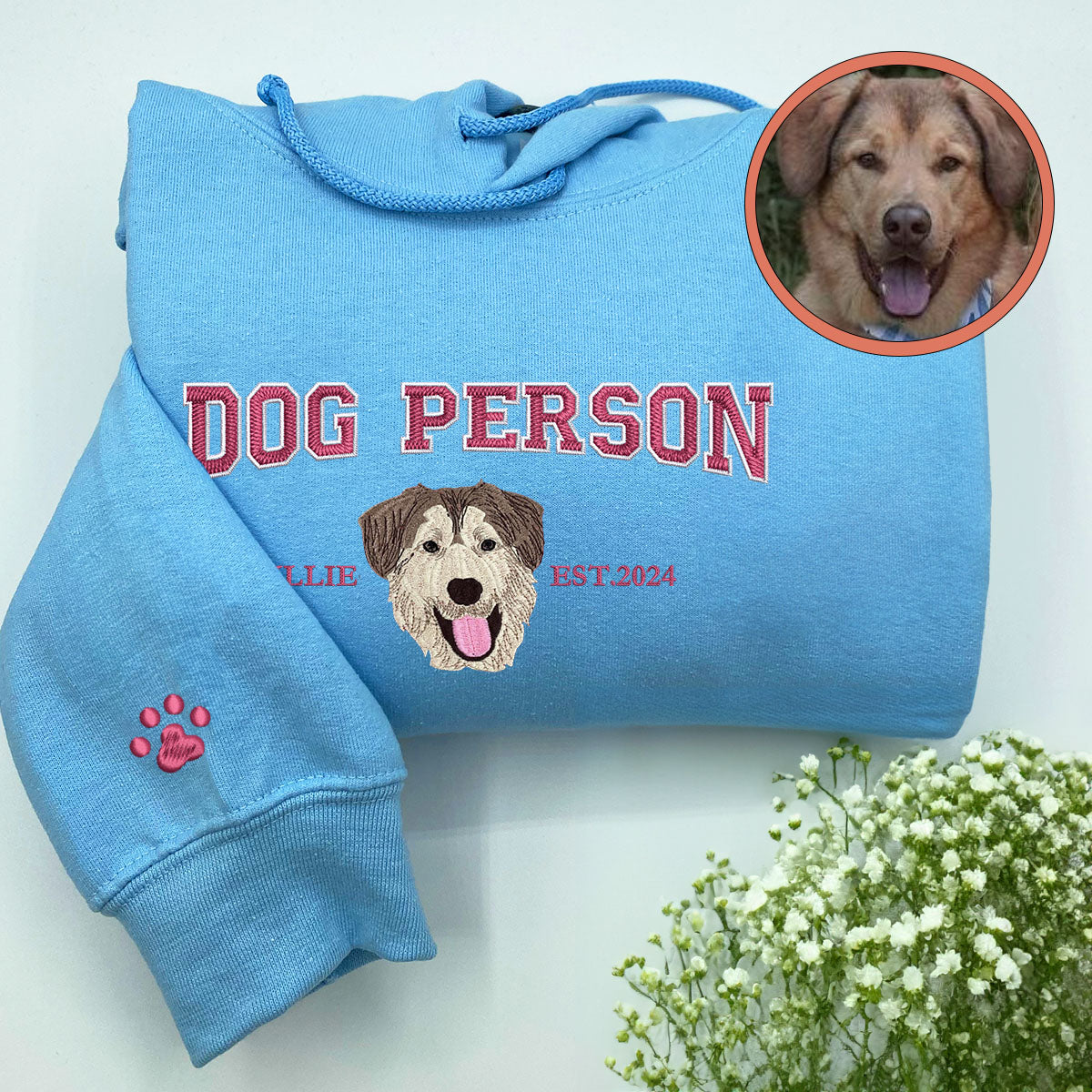 Custom Full-Color Varsity Dog Person Embroidered Hoodie | Gift For Pet Lovers